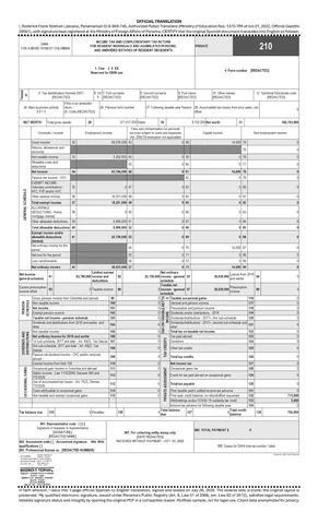 Traducción al inglés de informe tributario colombiano, página 1.