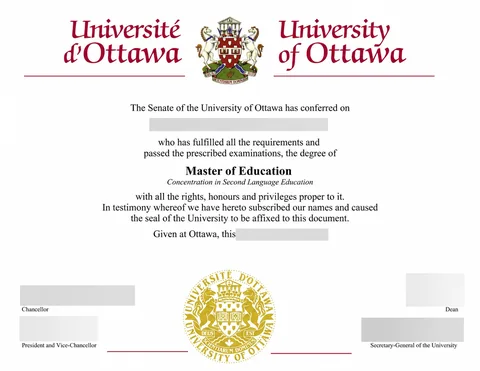 Diploma de la Universidad de Ottawa anonimizado, página 1.